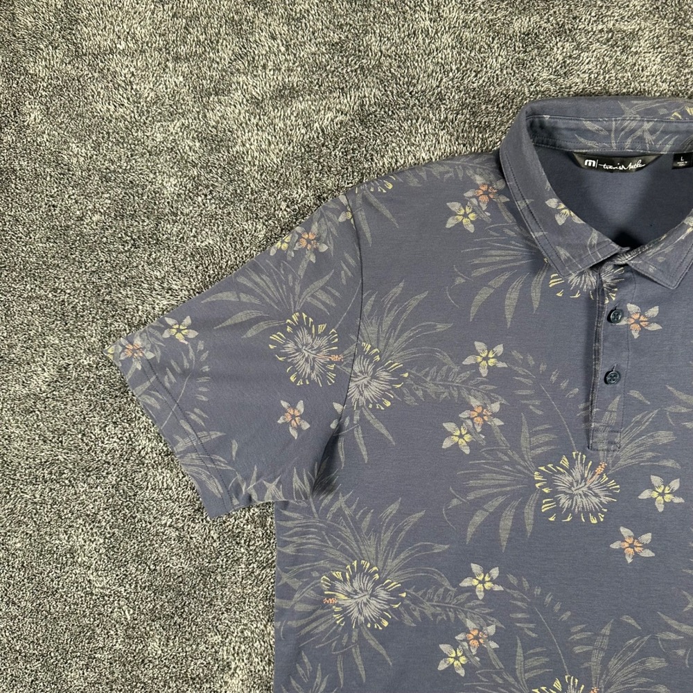 Travis Mathew Polo Shirt Mens Large Blue Floral Tropical Short Sleeve Golf Tee - Picture 5 of 12